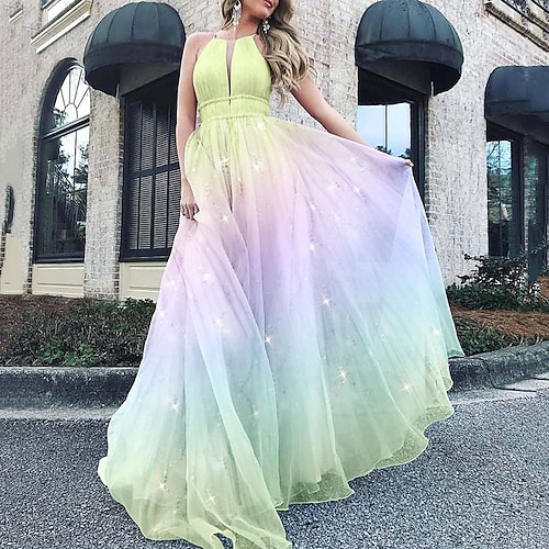 

A-Line Prom Dresses Sparkle & Shine Dress Holiday Floor Length Sleeveless Halter Neck Chiffon with Ruched 2022