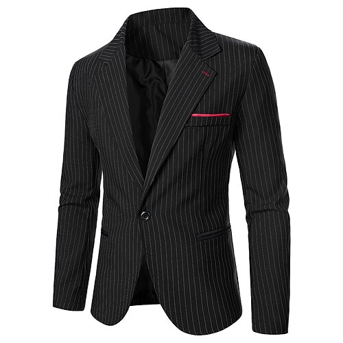 

Men's Blazer Sport Jacket Sport Coat Party Business Single Breasted One-button Shirt Collar Business Casual Jacket Outerwear Striped Black