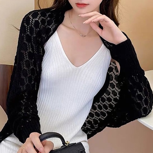 

Women's Shrug Jumper Knit Knitted Pure Color V Neck Stylish Elegant Outdoor Home Spring Summer Blue Pink One-Size / Long Sleeve / Casual / Regular Fit / Going out