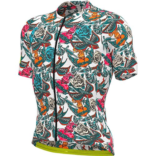 

21Grams Men's Cycling Jersey Short Sleeve Bike Top with 3 Rear Pockets Mountain Bike MTB Road Bike Cycling Breathable Quick Dry Moisture Wicking Reflective Strips White Green Floral Botanical