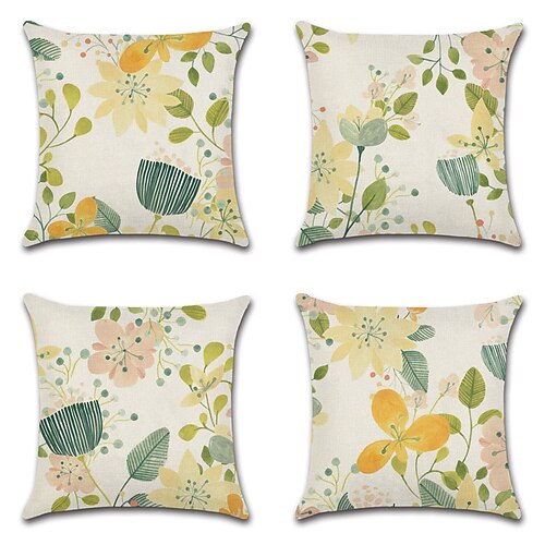 

Floral Double Side Cushion Cover 4PC Soft Decorative Square Throw Pillow Cover Cushion Case Pillowcase for Bedroom Livingroom Superior Quality Machine Washable Indoor Cushion for Sofa Couch Bed Chair