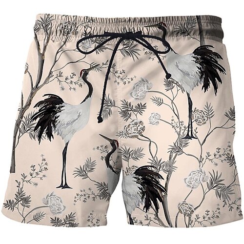 

Men's Casual Fashion Shorts Beach Shorts 3D Print Elastic Drawstring Design Knee Length Pants Daily Holiday Micro-elastic Graphic Bird Comfort Soft Mid Waist Green Pink Light Green Beige M L XL XXL