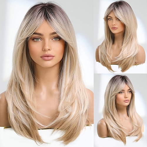 

Synthetic Wig Straight With Bangs Wig Medium Length A1 Synthetic Hair Women's Cosplay Party Fashion Blonde ChristmasPartyWigs