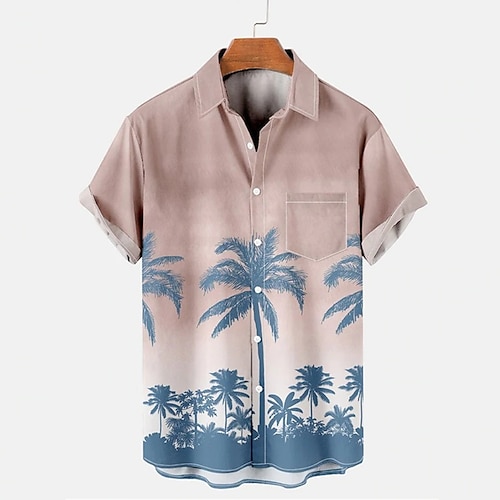 

Men's Shirt Tree Turndown Blue Black Outdoor Street Short Sleeve 3D Button-Down Clothing Apparel Fashion Casual Breathable Comfortable / Summer / Summer