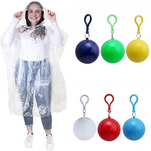 

Convenient Portable Rain Ponchos Ball for Adults Disposable Extra Thick Emergency Waterproof Raincoat Colorful Poncho with Hook