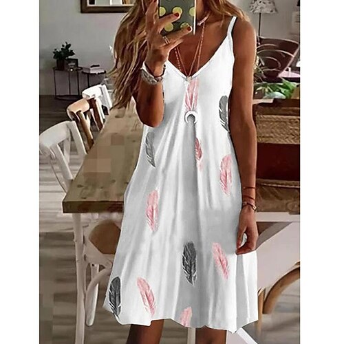 

2021 summer cross-border trend new women's wish independent station sexy v-neck loose printed suspender dress