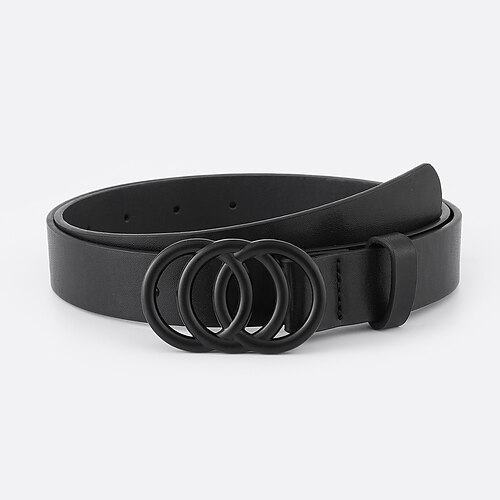 

Women's PU Buckle Belt PU Leather Prong Buckle O-ring Classic Holiday Black