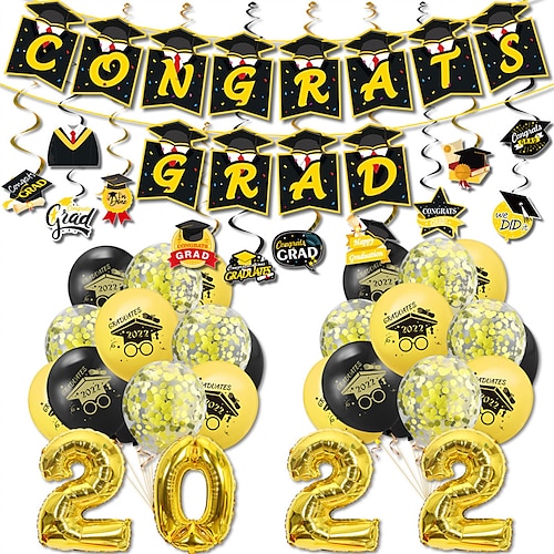 

2022 Graduation Season Party Decoration Graduate Doctor Hat Pull Flag Spiral Charm Balloon Set Graduation Ceremony