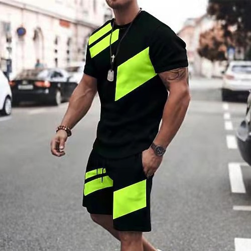 

Men's T-shirt Suits Tennis Shirt Geometric Crew Neck Green Red Gray Black Outdoor Street Short Sleeve Clothing Apparel Fashion Casual Breathable Comfortable