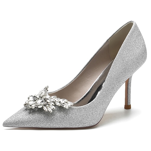 

Women's Wedding Shoes Dress Shoes Wedding Party Bridal Shoes Summer Rhinestone Stiletto Heel Pointed Toe Elegant Classic Glitter Loafer Solid Colored White Silver Champagne