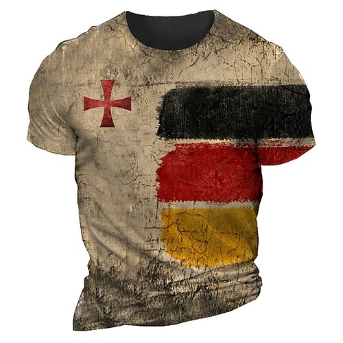 

Men's T shirt Tee Graphic Cross Crew Neck Khaki 3D Print Outdoor Casual Short Sleeve Print Clothing Apparel Vintage Fashion Classic Comfortable / Summer / Summer