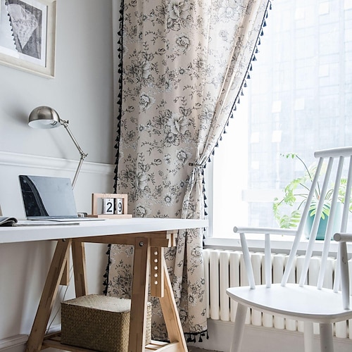 

1 Panel Home Curtain Drapes Cotton Linen Semi-Blackout Room Darkening Ruffle Farmhouse Window Treatments Living Room Bedroom Nursery