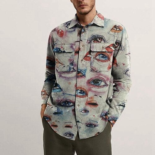 

Men's Shirt 3D Print Graphic Prints Turndown Street Casual Button-Down Long Sleeve Tops Casual Fashion Breathable Comfortable Blue Gray Khaki