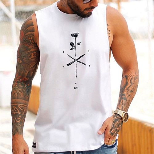 

Men's Tank Top Vest Hot Stamping Floral Graphic Crew Neck Casual Daily Print Sleeveless Tops Lightweight Fashion Big and Tall Sports White XL