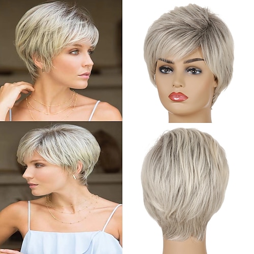 

Blonde Wig Synthetic Straight Hair Pixie Cut Wigs for Women Natural Wig With Bangs Heat Resistant Fiber Short Wig