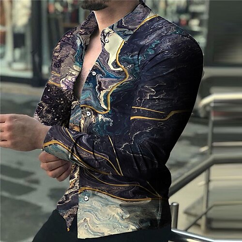 

Men's Shirt Color Block Rendering Turndown Street Casual Button-Down Print Long Sleeve Tops Casual Fashion Designer Breathable Gray