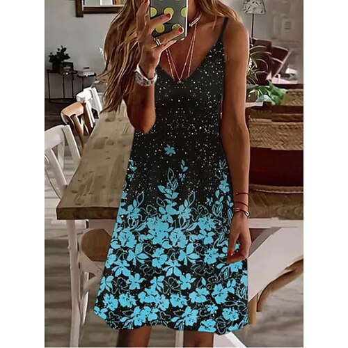 

Women's A Line Dress Short Mini Dress Black Sleeveless Floral Ruched Print Spring Summer V Neck Spaghetti Strap Elegant Casual 2022 S M L XL XXL