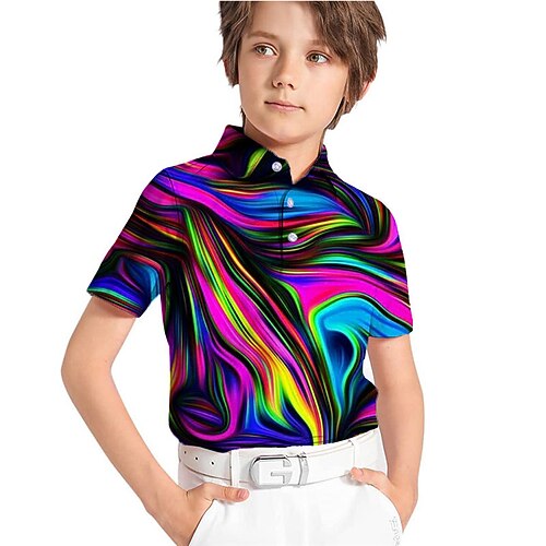 

Kids Boys Shirt Optical Illusion Outdoor 3D Print Short Sleeve Button Active 3-12 Years Spring Purple
