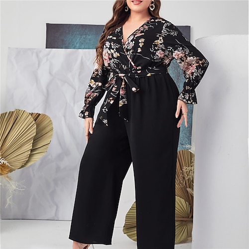 

Mulheres Plus Size Macacão Imprimir Floral Roupa de rua Casual Diário Alto Comprimento total Primavera Outono Preto L XL XXL 3XL 4XL / Tamanho Grande