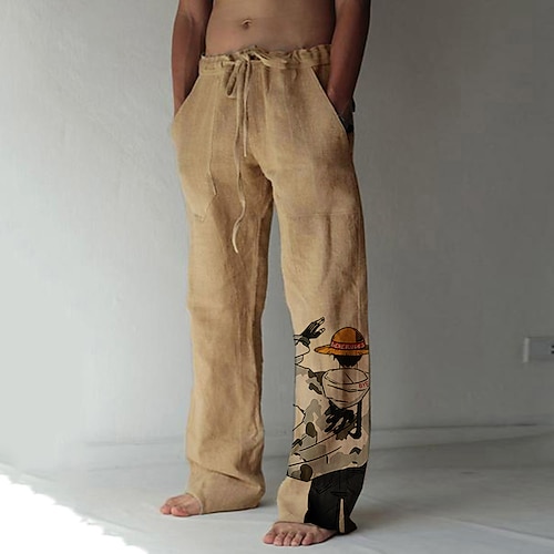 

One Piece Monkey D.Luffy Pantalon en lin Pantalon droit Pantalon baggy Animé Conception de cordon élastique Poche avant Pantalon Pour Homme Adulte Estampage à chaud Mélange de Coton du quotidien Yoga