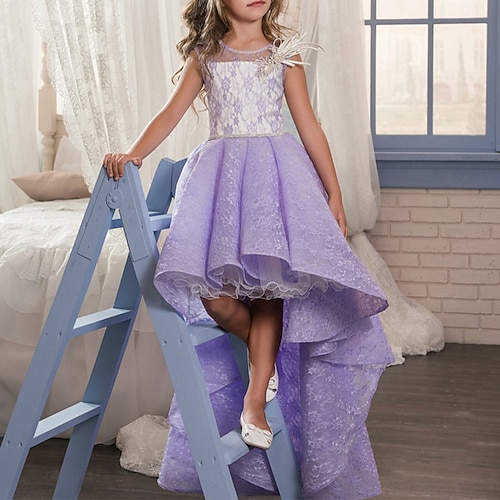 

Party Event / Party Princess Flower Girl Dresses Jewel Neck Sweep / Brush Train Polyester / Cotton Blend Spring Summer with Lace Appliques Cute Girls' Party Dress Fit 3-16 Years