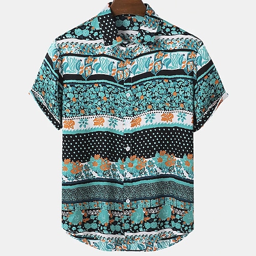 

Men's Shirt Tribal Turndown Casual Daily Button-Down Print Short Sleeve Tops Casual Fashion Comfortable Sports Green