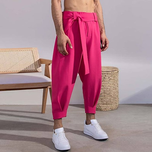 

Men's Pink Pants Cropped Pants Harem Pants Casual Pants Pocket Elastic Waist Plain Comfort Breathable Ankle-Length Casual Daily Holiday Cotton Blend Stylish Classic Style Black Pink
