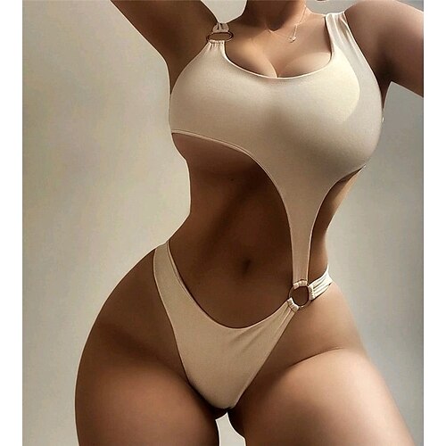 

Women's Swimwear One Piece Monokini Bathing Suits Normal Swimsuit Open Back Cut Out Pure Color Green White Black Red Beige Strap Bathing Suits Sexy Vacation Fashion / Modern / New / Padded Bras