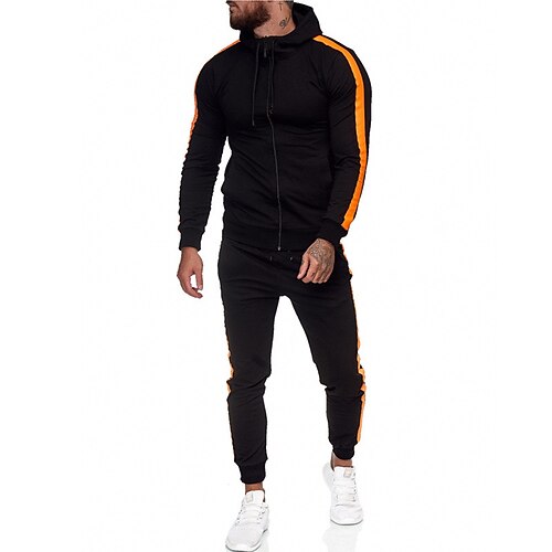 

Men's Tracksuit Sweatsuit Color Block Lace up Sports Outdoor Casual Daily Sportswear Casual Hoodies Sweatshirts White Gray Orange
