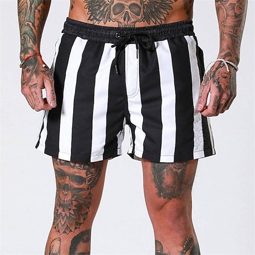 

Men's Stylish Casual / Sporty Active Shorts Drawstring Pocket Elastic Waist Short Pants Sports Outdoor Daily Micro-elastic Stripe Comfort Breathable Mid Waist White / Black M L XL XXL