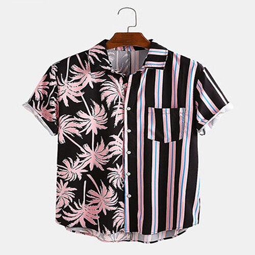 

Men's Shirt Striped Graphic Coconut Tree Turndown Street Casual Button-Down Short Sleeve Tops Casual Fashion Breathable Comfortable Green Blue Pink