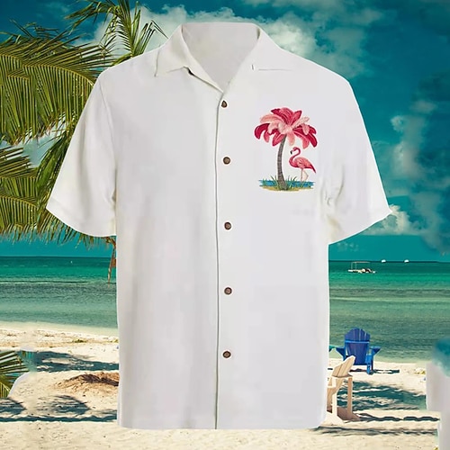 

Men's Shirt Floral Turndown Street Casual Button-Down Short Sleeve Tops Casual Fashion Breathable Comfortable White