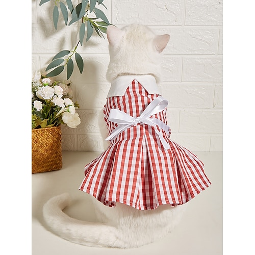 

Dog Cat Dress Plaid / Check Ribbon bow Sweet Style Casual Daily Casual / Daily Dog Clothes Puppy Clothes Dog Outfits Soft Red and White Blue White Costume for Girl and Boy Dog Polyster XS S M L XL