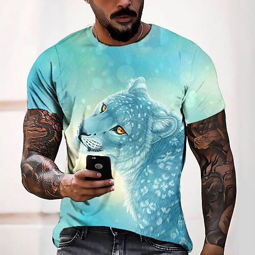 

Men's Tee T shirt 3D Print Graphic Round Neck Casual Daily 3D Print Short Sleeve Tops Fashion Designer Cool Comfortable Green Blue Purple