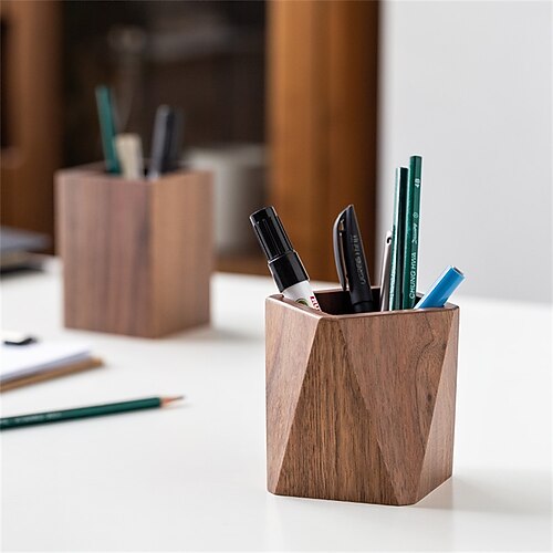 

Pen Holder Cup Wear-Resistant Big Capacity Wood for Office Business Student