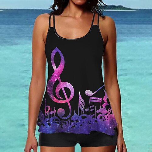 

Women's Swimwear Tankini 2 Piece Normal Swimsuit Printing Graphic Purple Camisole Strap Bathing Suits Sports Vacation Fashion / Sexy / Modern / New / Padded Bras