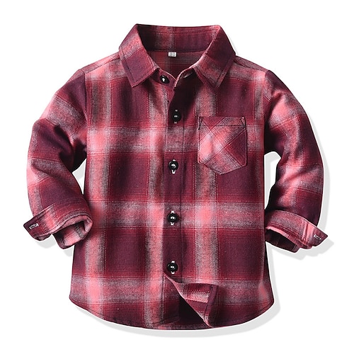 

Kids Boys Shirt Long Sleeve Plaid Patchwork Green Purple Pink Children Tops Spring Summer Active Daily Daily Regular Fit 2-8 Years