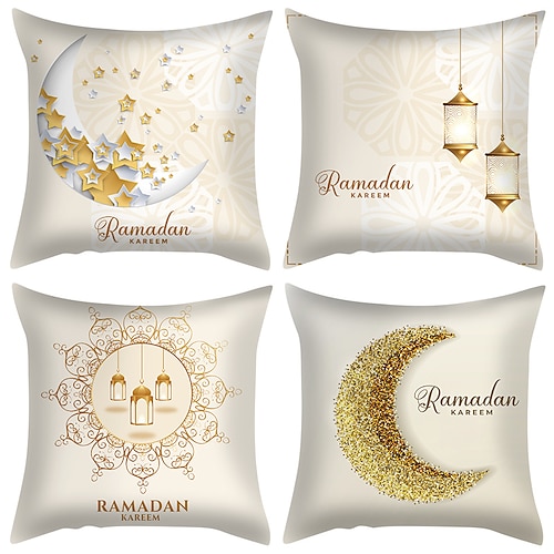 

Ramadan Double Side Cushion Cover 4PC Soft Decorative Square Throw Pillow Cover Cushion Case Pillowcase for Bedroom Livingroom Superior Quality Machine Washable Indoor Cushion for Sofa Couch Bed Chair