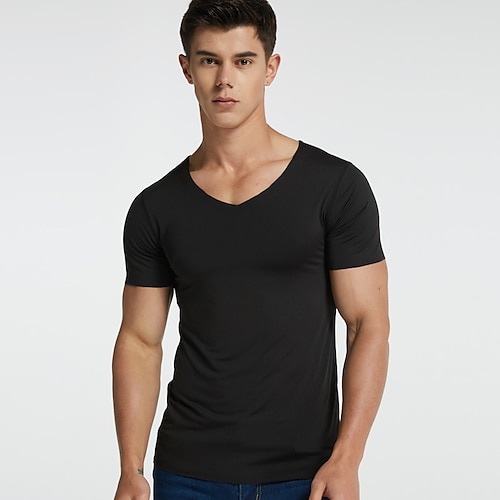 

Men's T shirt Shirt Solid Color V Neck Button Down Collar Casual Daily Short Sleeve Tops Casual Wine White Black