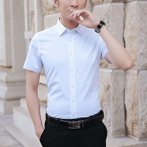 

Men's Business Shirt Regular Fit Short Sleeve Turndown Solid Color Cotton Blend White Black Blue 2022 / Summer