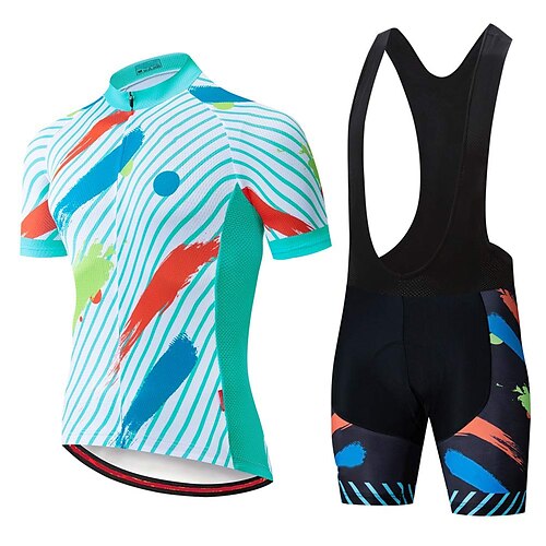 

21Grams Men's Cycling Jersey with Bib Shorts Short Sleeve Mountain Bike MTB Road Bike Cycling Green Stripes Graffiti Bike Clothing Suit 3D Pad Breathable Quick Dry Moisture Wicking Back Pocket