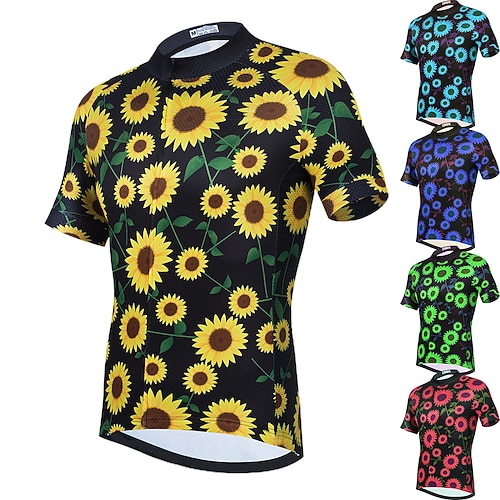 

21Grams Men's Cycling Jersey Short Sleeve Bike Top with 3 Rear Pockets Mountain Bike MTB Road Bike Cycling Breathable Quick Dry Moisture Wicking Reflective Strips Green Yellow Sky Blue Floral
