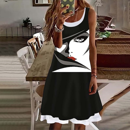 

Mulheres Vestido casual Vestido de turno Vestido midi Preto Branco Vermelho Sem Manga Imprimir Imprimir Primavera Verão Gola Redonda Casual Final de semana 2023 S M L XL XXL 3XL 4XL 5XL