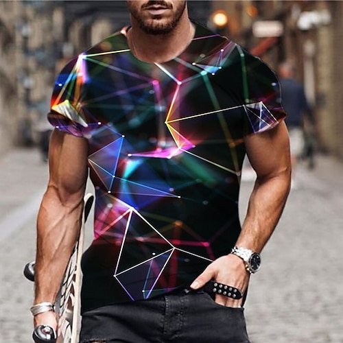 

Men's Unisex T shirt Tee 3D Print Graphic Prints Linear Streamer Crew Neck Street Daily Print Short Sleeve Tops Casual Designer Big and Tall Sports Blue / Summer