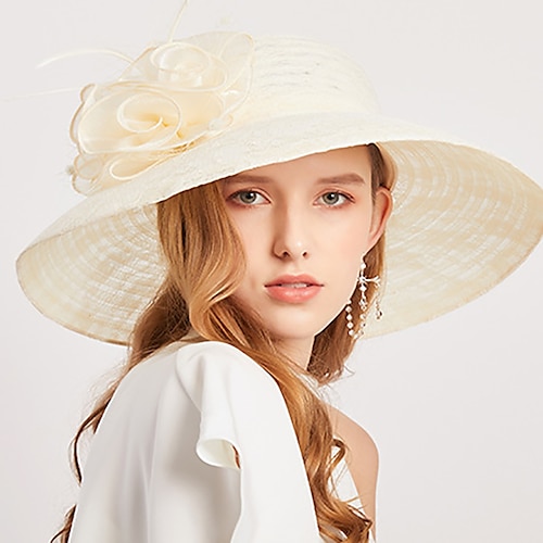 

Kentucky Derby Hat Hats Poly / Cotton Blend Lace Bucket Hat Straw Hat Sun Hat Casual Holiday Vintage Style With Feather Headpiece Headwear