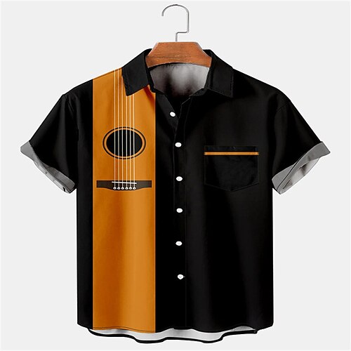 

Men's Shirt Striped Color Block Turndown Street Casual Button-Down Print Short Sleeve Tops Casual Fashion Streetwear Pocket Black