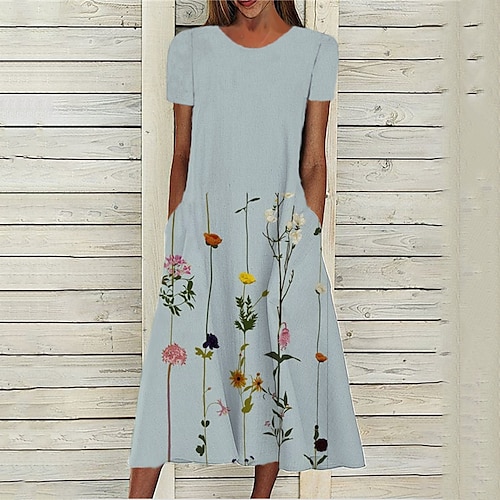 

Women's A Line Dress Midi Dress Green Short Sleeve Floral Pocket Print Spring Summer Round Neck Stylish Casual Modern 2022 S M L XL XXL 3XL