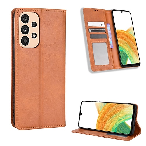 

Phone Case For Samsung Galaxy Wallet Card A33 S22 Ultra Plus S21 FE S20 Note 10 Shockproof Card Holder Slots Magnetic Flip Solid Colored PU Leather