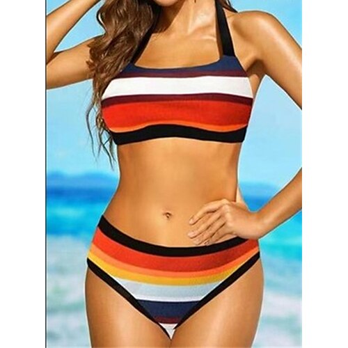 

Women's Swimwear Bikini 2 Piece Normal Swimsuit Open Back Printing Striped Rainbow Tank Top Scoop Neck Bathing Suits Sexy Vacation Fashion / Modern / New / Padded Bras