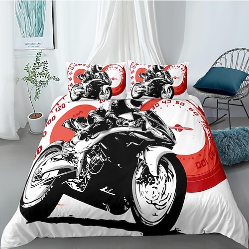 

Motorcycle Duvet Cover Set Quilt Bedding Sets Comforter Cover,Queen/King Size/Twin/Single/(Include 1 Duvet Cover, 1 Or 2 Pillowcases Shams),3D Prnted